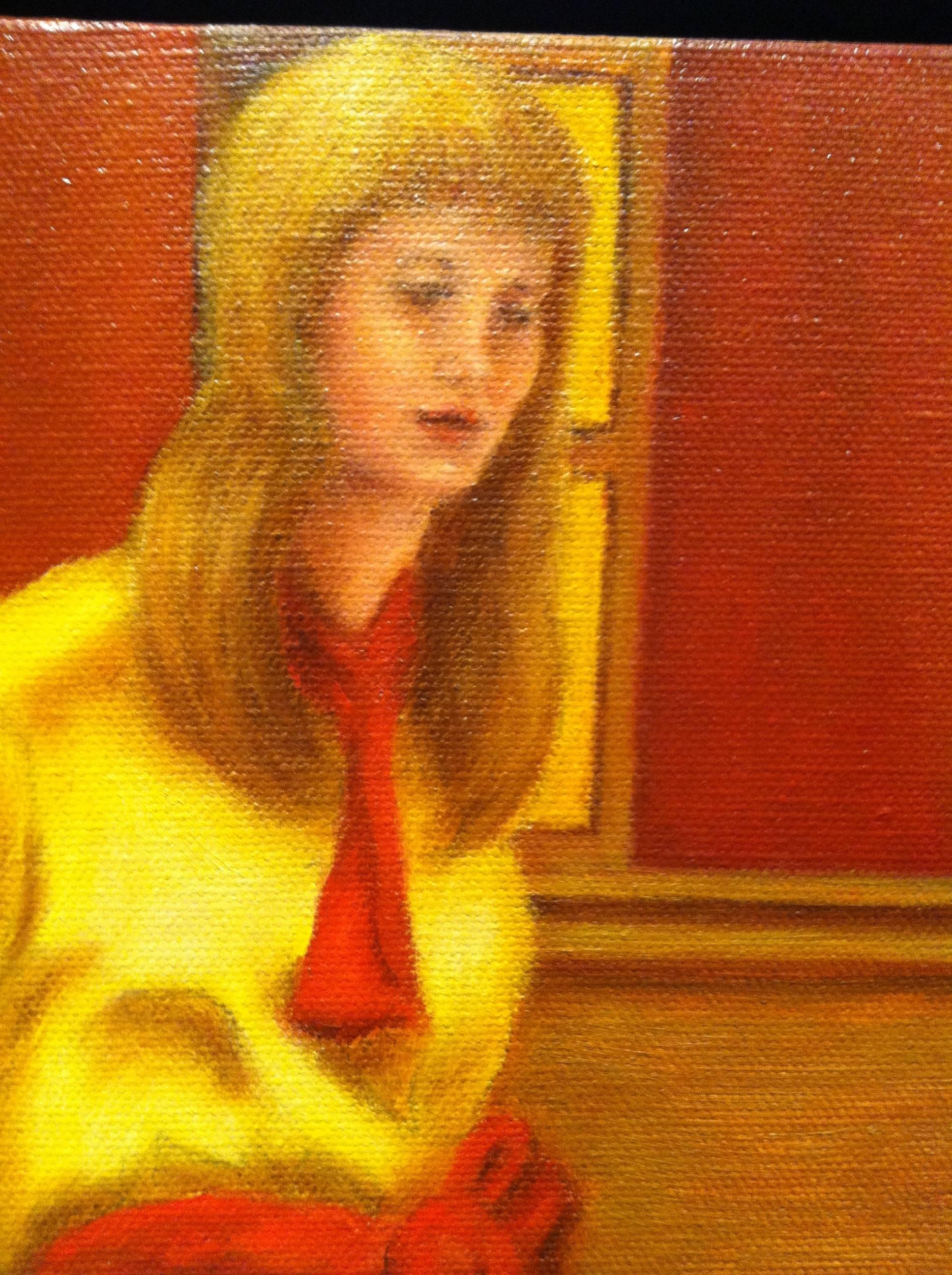 Oil on canvas Painting  -- The Subterranean - Beige Portrait Painting by Gary Masline