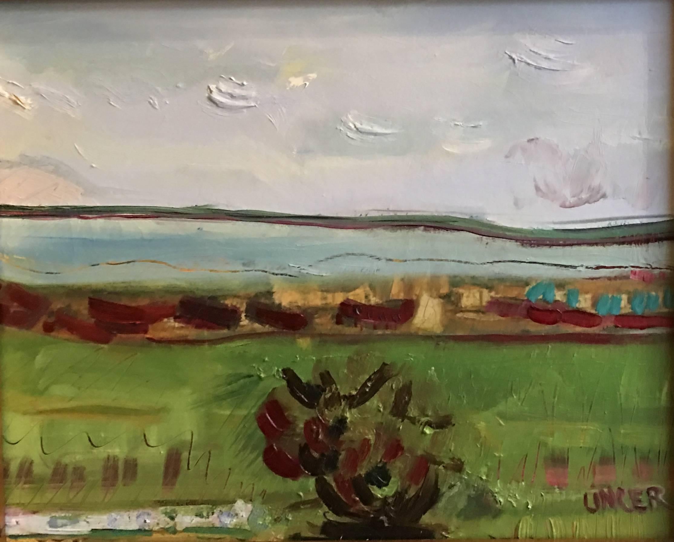 Tina Lincer Abstract Painting - Oil on canvas Landscape Painting -- Green Horizon