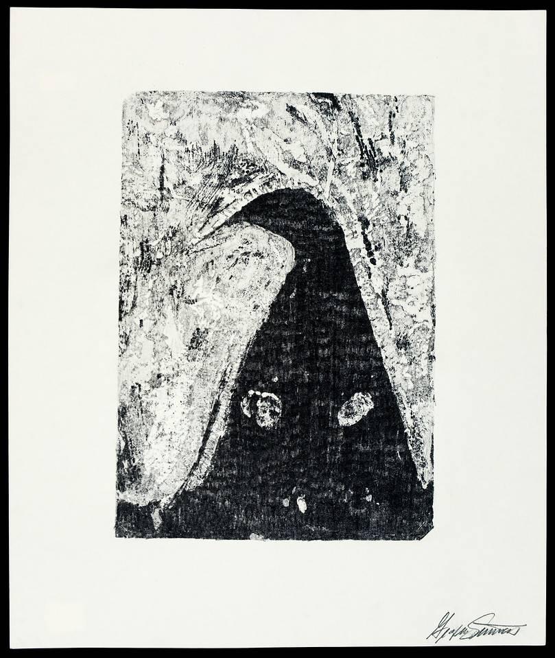George Simmons Portrait Print – Monotinta – schwarze Kapuze mit Schleife