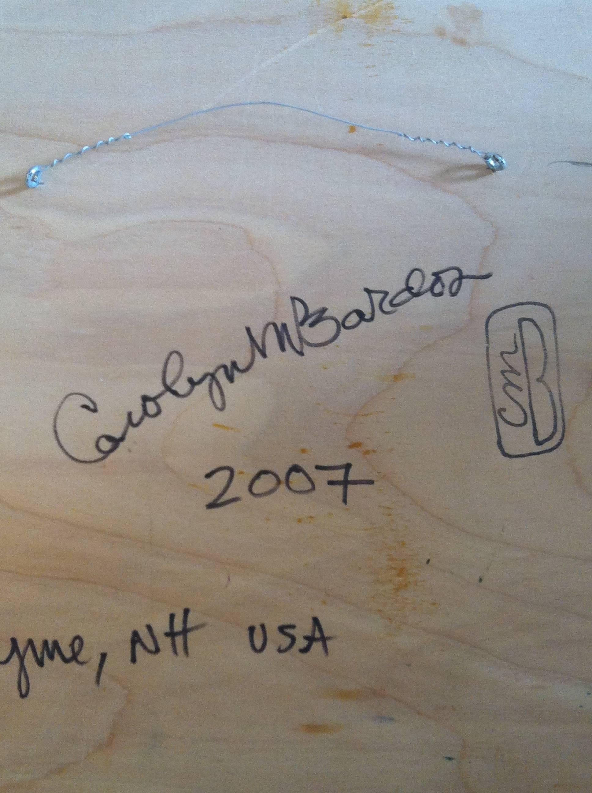 Für dieses Gemälde auf Karton wurden Acryl- und handelsübliche Farben verwendet. Der Künstler fügt Tiefe hinzu und schafft Textur, indem er Teile des Gemäldes auskratzt und aushöhlt. Sein Zentrum ist durch eine Intensität gitterartiger Formen in