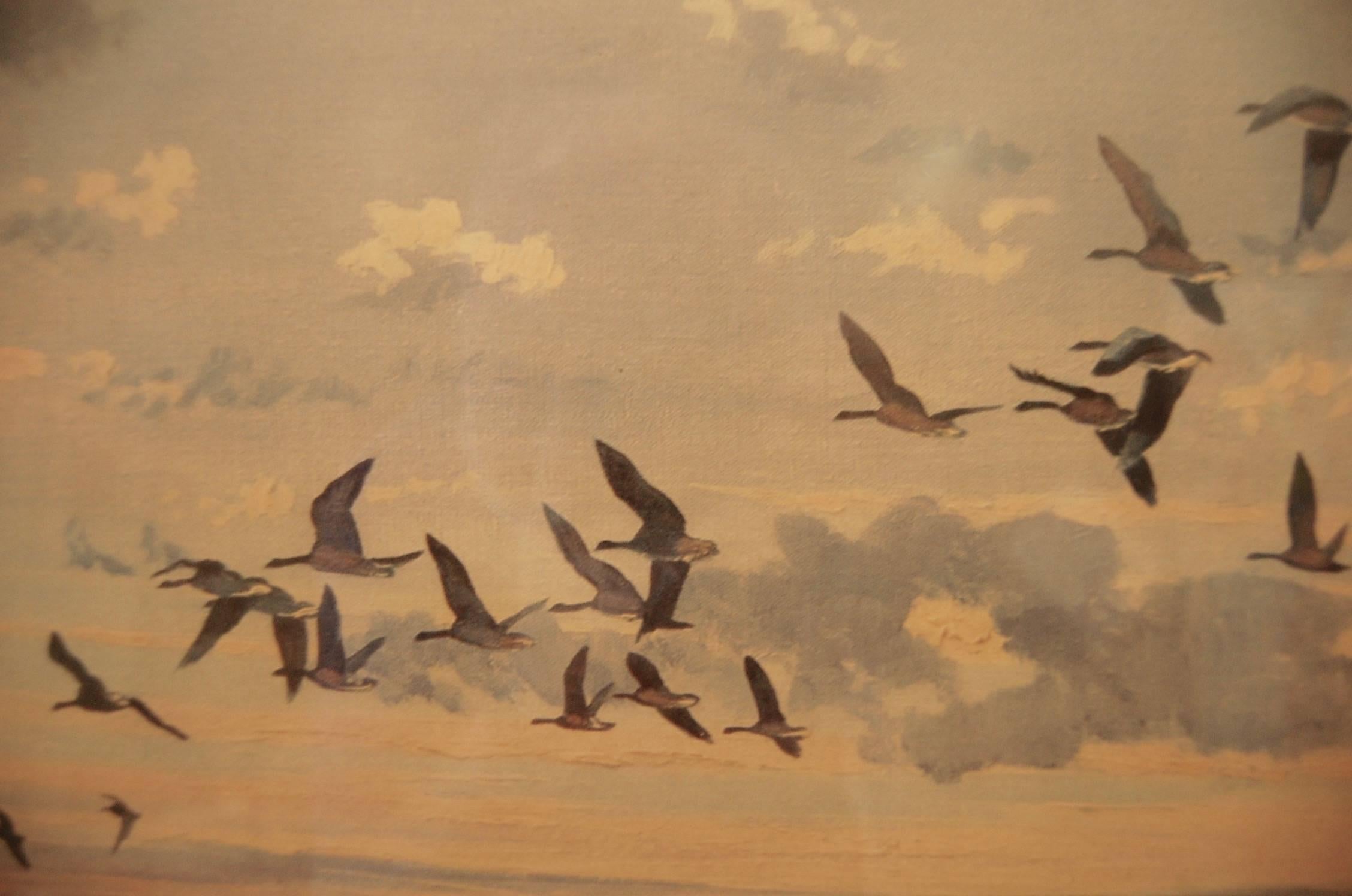 Sporting Art - Oiseaux en vol - Gris Landscape Art par Hugh Monahan