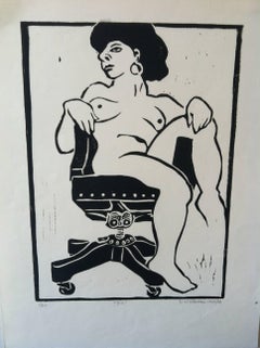 Linocut Print of Nude -- Jill