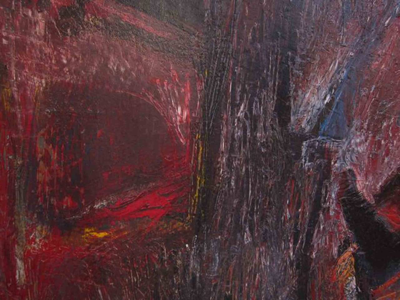 Abstract expressionist oil painting - Gray Abstract Painting by Horst Trave