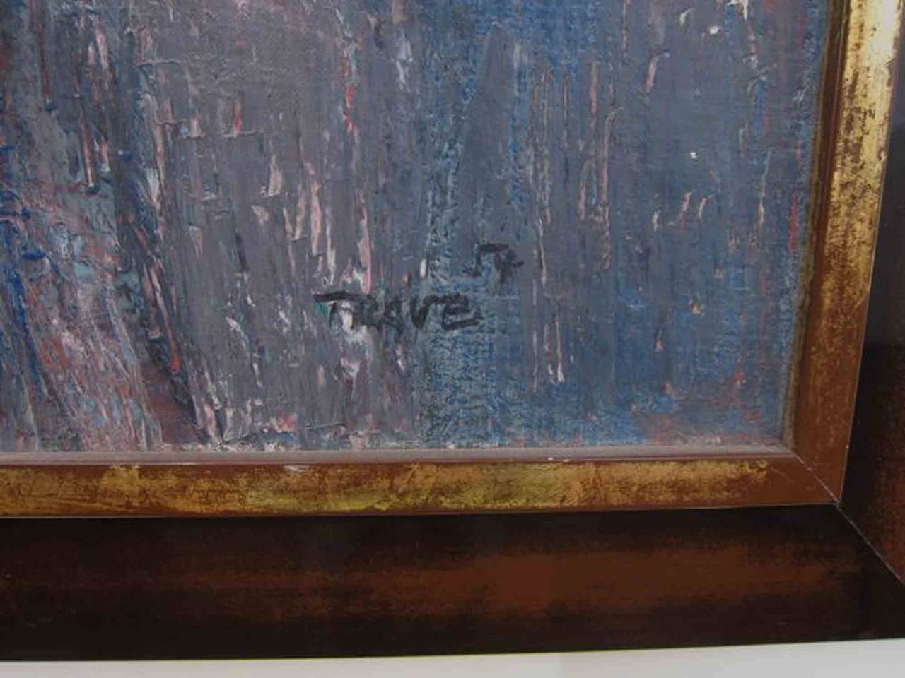 Early Bay Area abstract expression by Horst Trave, dated 1954.
Works by Horst Trave are hard to come by, and this is a great example. 
In perfect condition and housed in a contemporary frame. 
Signed and dated lower right and verso.
Measures