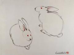 Sumi painting of rabbits by Chiura Obata