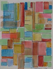 Abstract watercolor painting on paper in the manner of Paul Klee