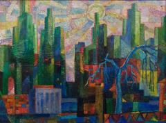 Early modernist oil painting of New York City