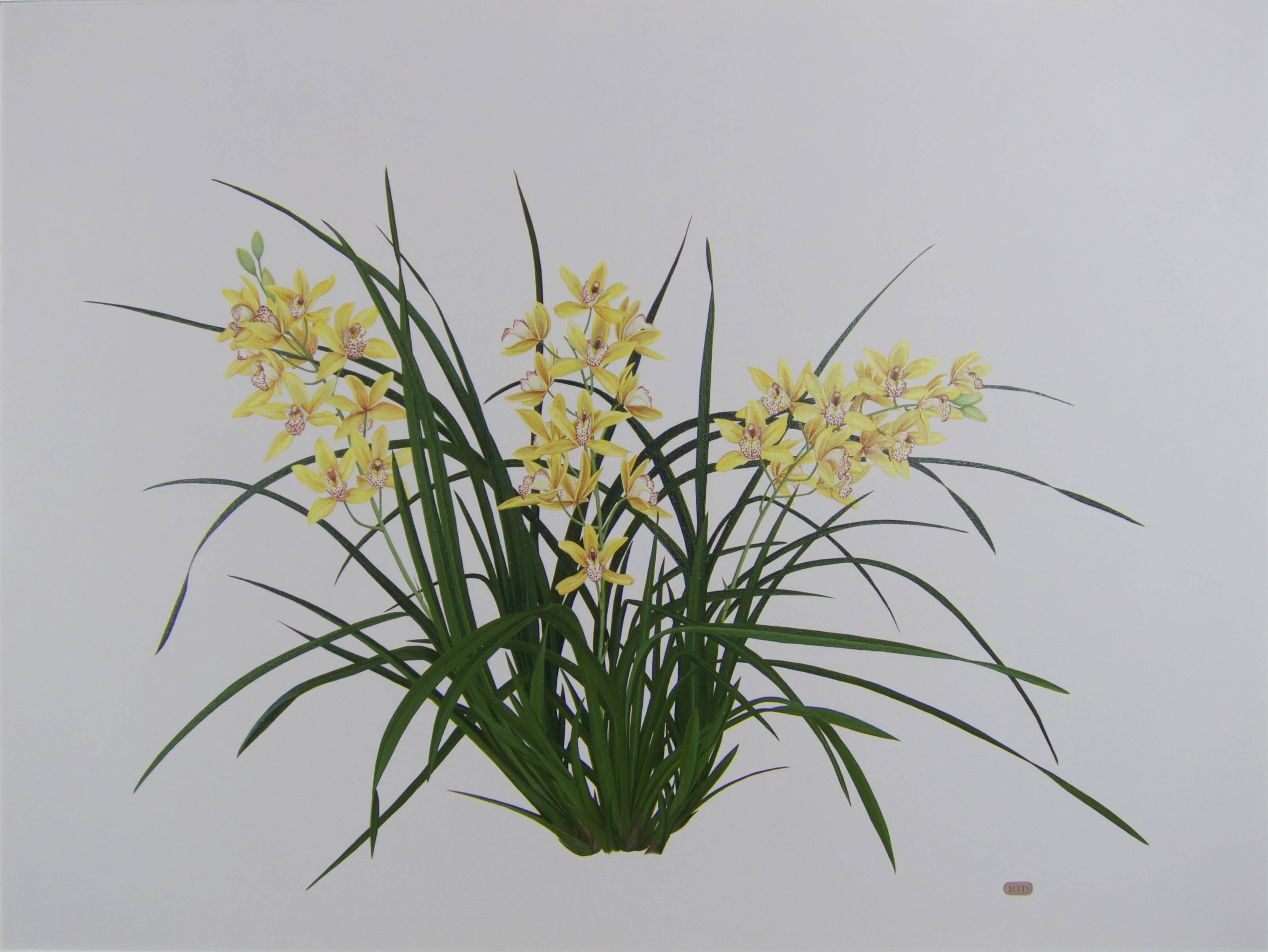 Marcia I. Dawson Still-Life Painting - Large hyperrealist botanical of an orchid plant - I