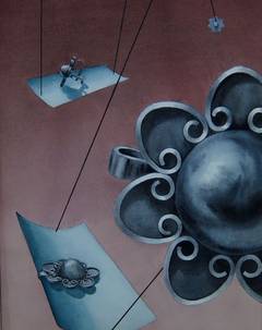 Surrealist painting of modernist jewelry