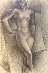 Cubist female nude pencil drawing