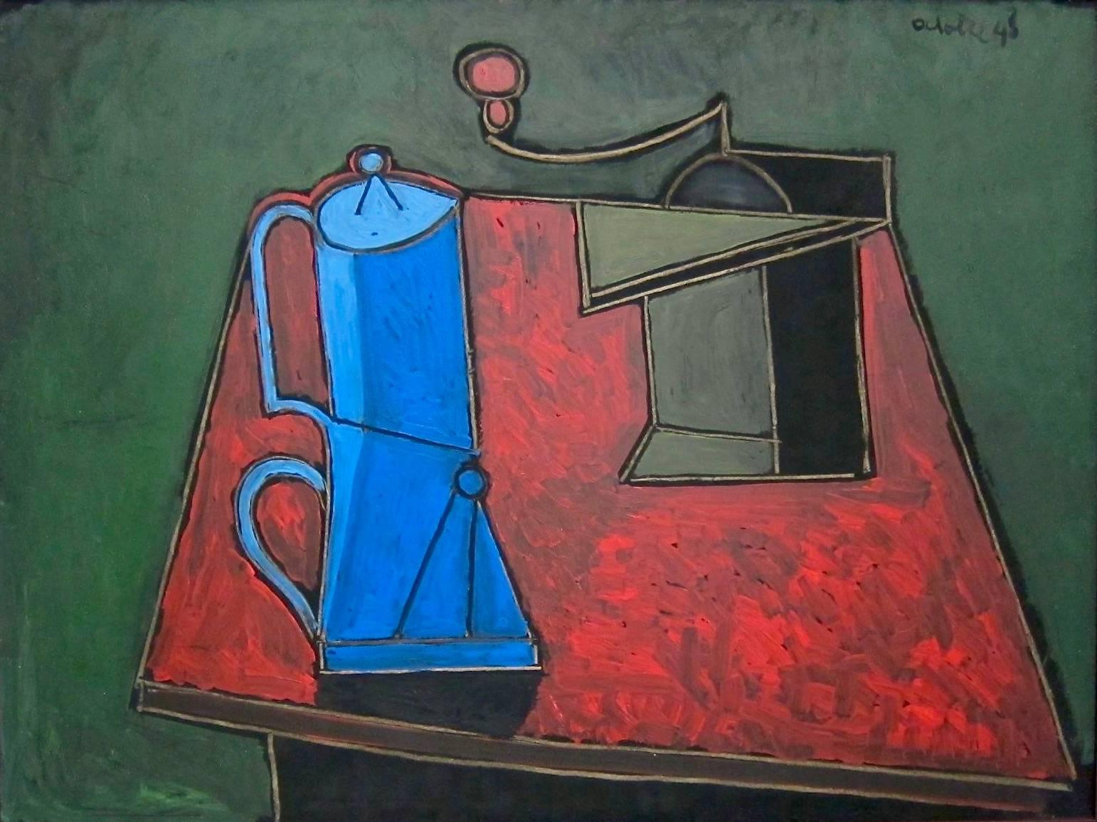 Bold cubist style still life oil painting by Spanish/French artist Javier Vilato.
Javier Vilato was an accomplished artist and the nephew of Pablo Picasso.
This painting was created while Javier lived and painted with his uncle, Pablo Picasso in