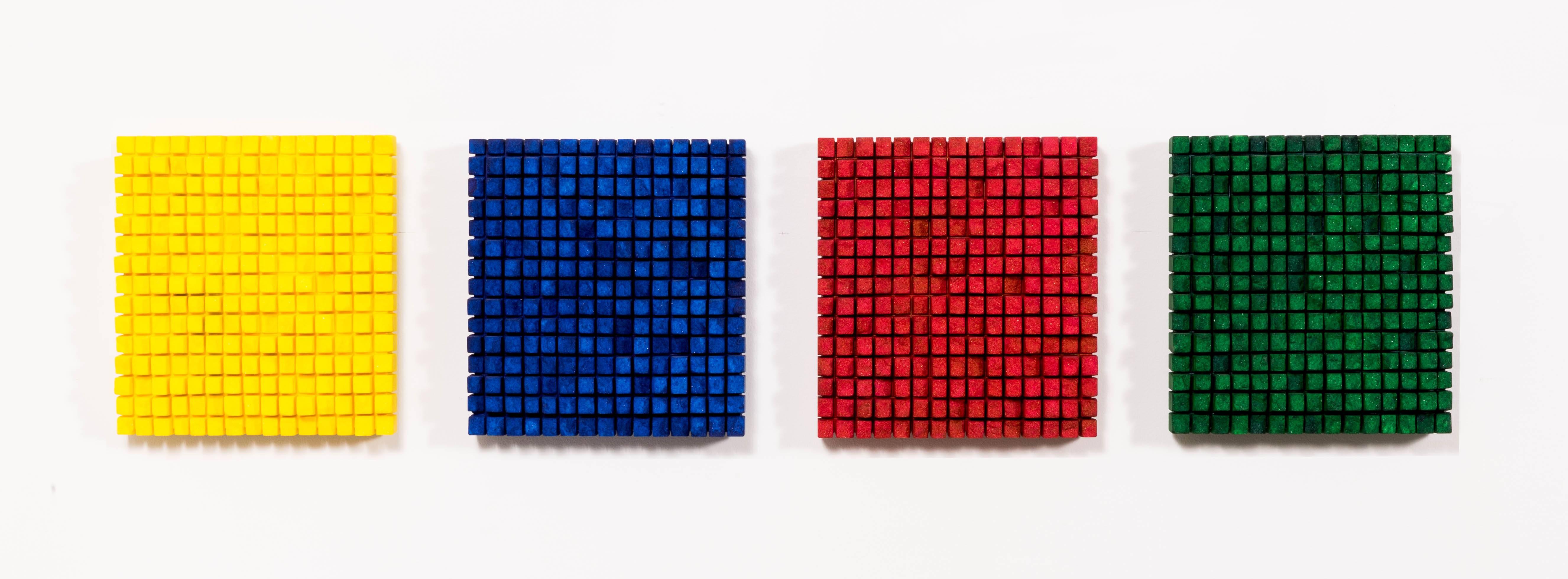 Untitled (Square tinted marble Yellow, Blue, Red and Green) - Sculpture by Dieter Kränzlein