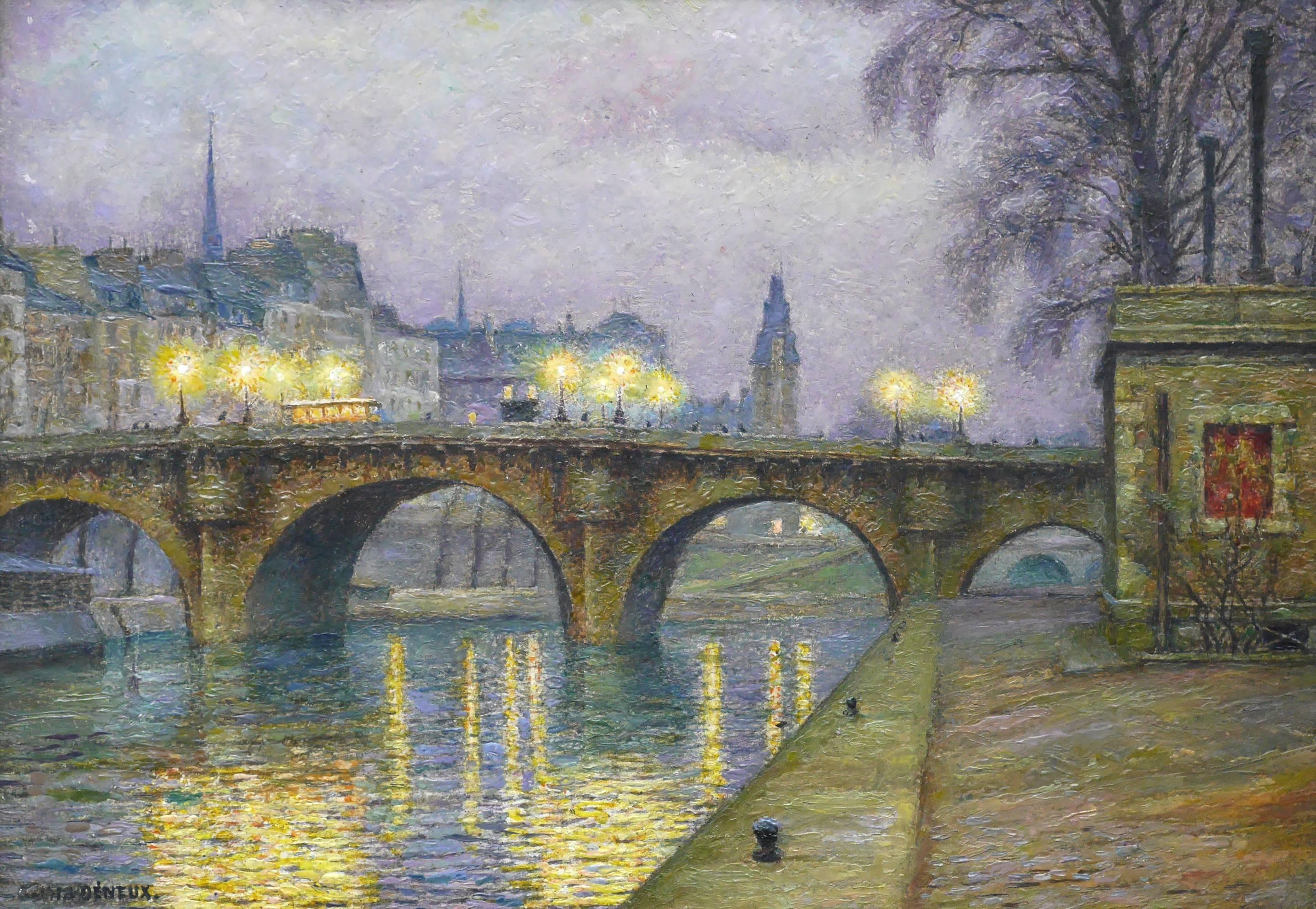 Gabriel Charles Deneux Landscape Painting - Pont Neuf - Paris, Evening