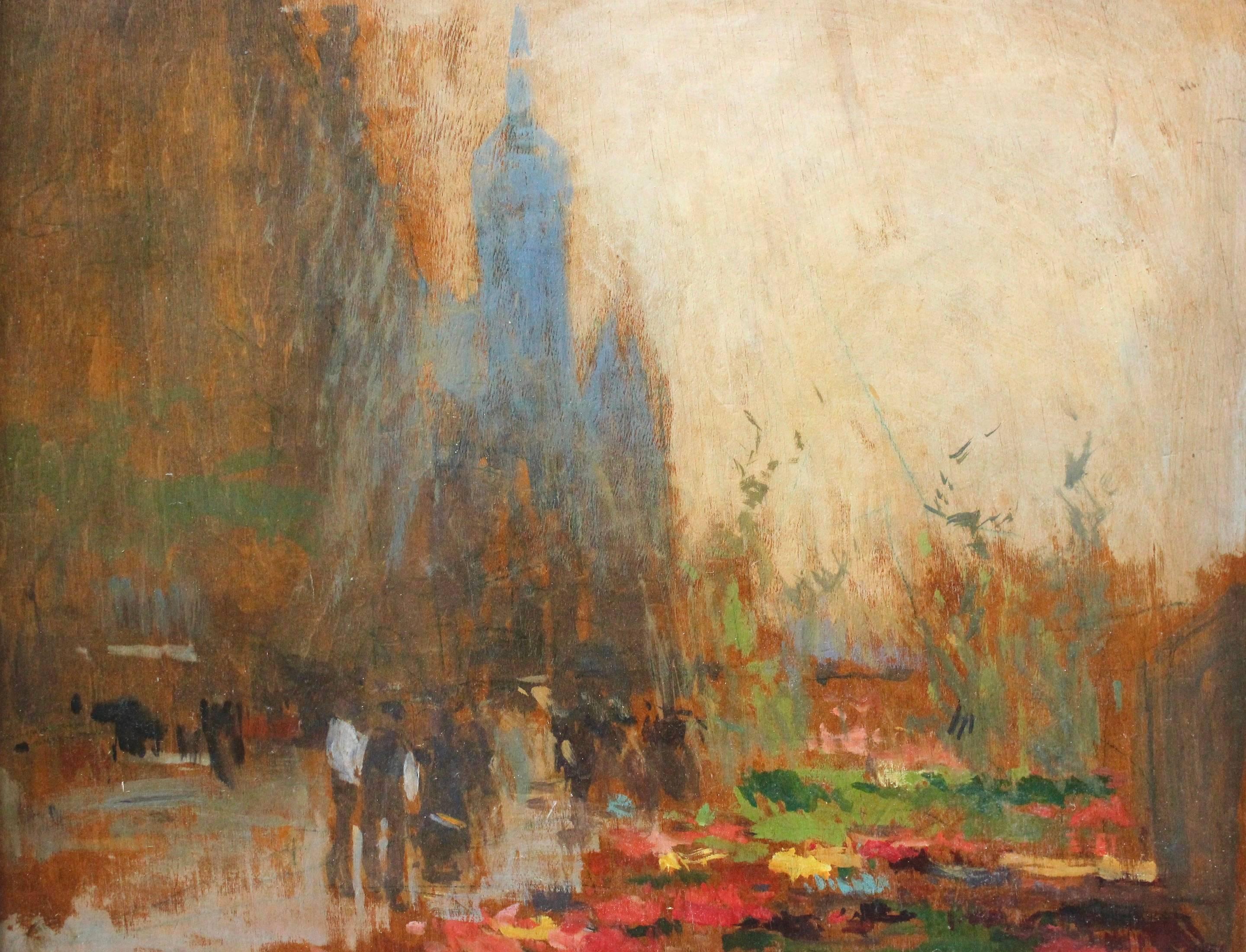Eugène Louis Gillot Figurative Painting - Notre Dame - Marche Aux Fleurs