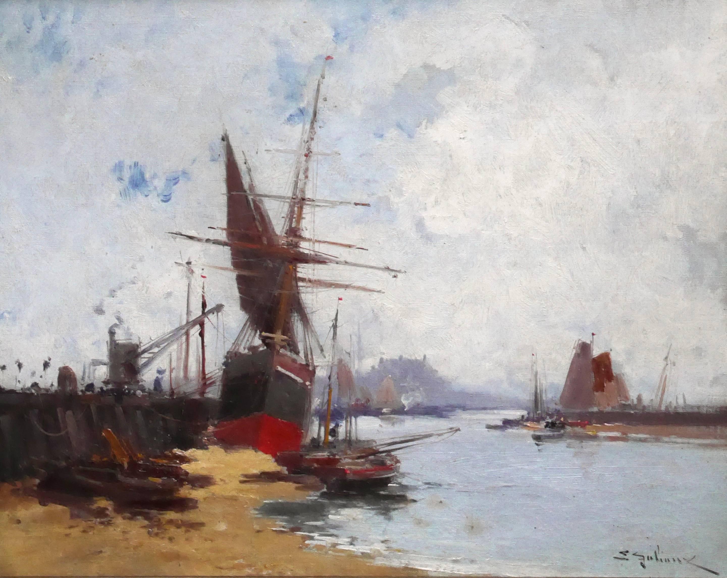 Eugene Galien-Laloue Landscape Painting - Boats in the Harbour