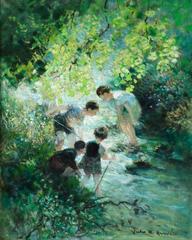 Children Playing in the Stream (enfants jouant dans le courant
