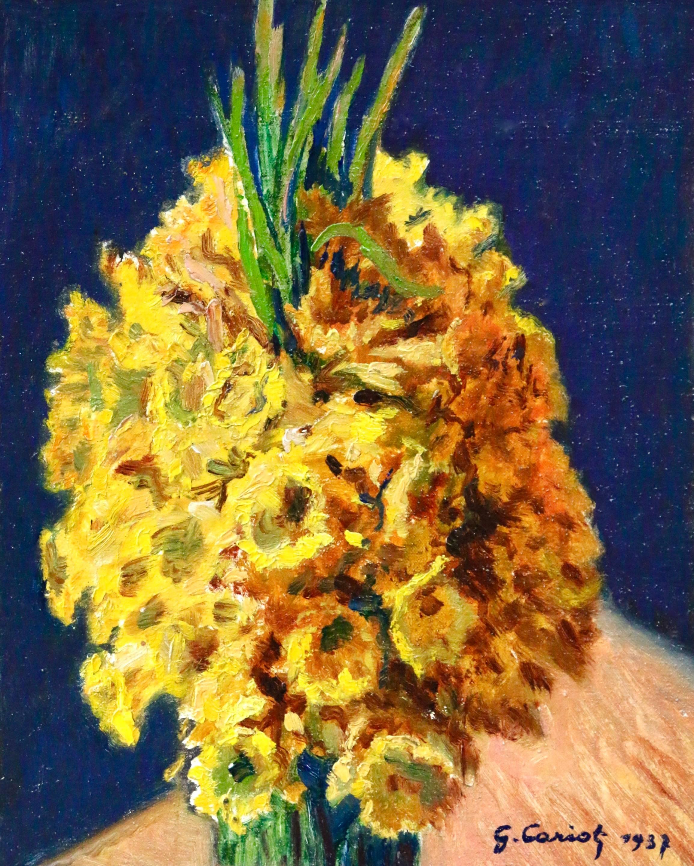 Gustave Camille Gaston Cariot Still-Life Painting - Etude de Jonquilles