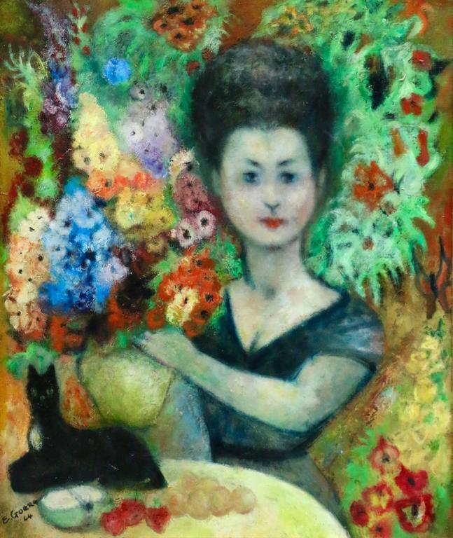 Edouard Goerg Portrait Painting - Women with Cat