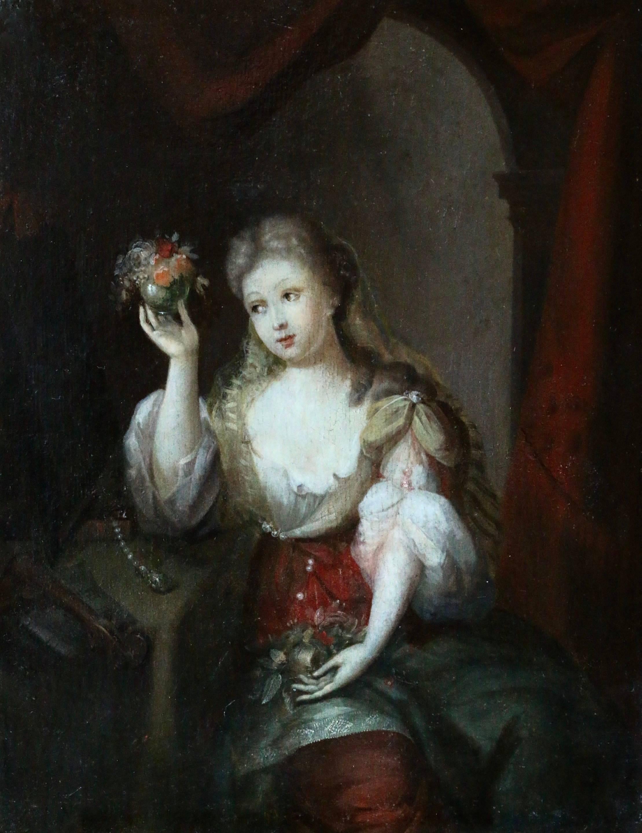 Willem Van Mieris Portrait Painting - Lady with Flower