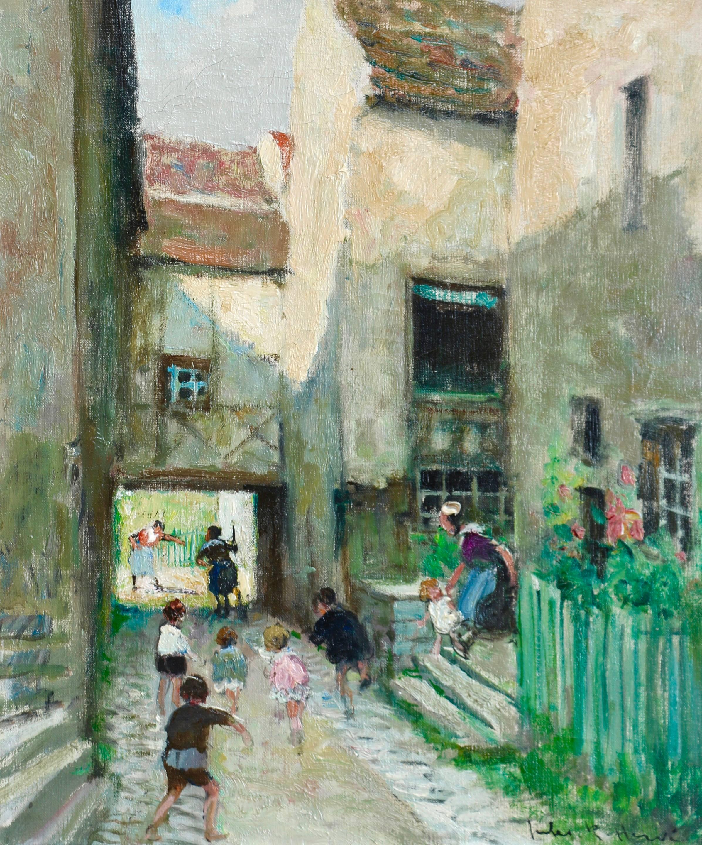 Jules René Hervé Landscape Painting - Children Playing in Street