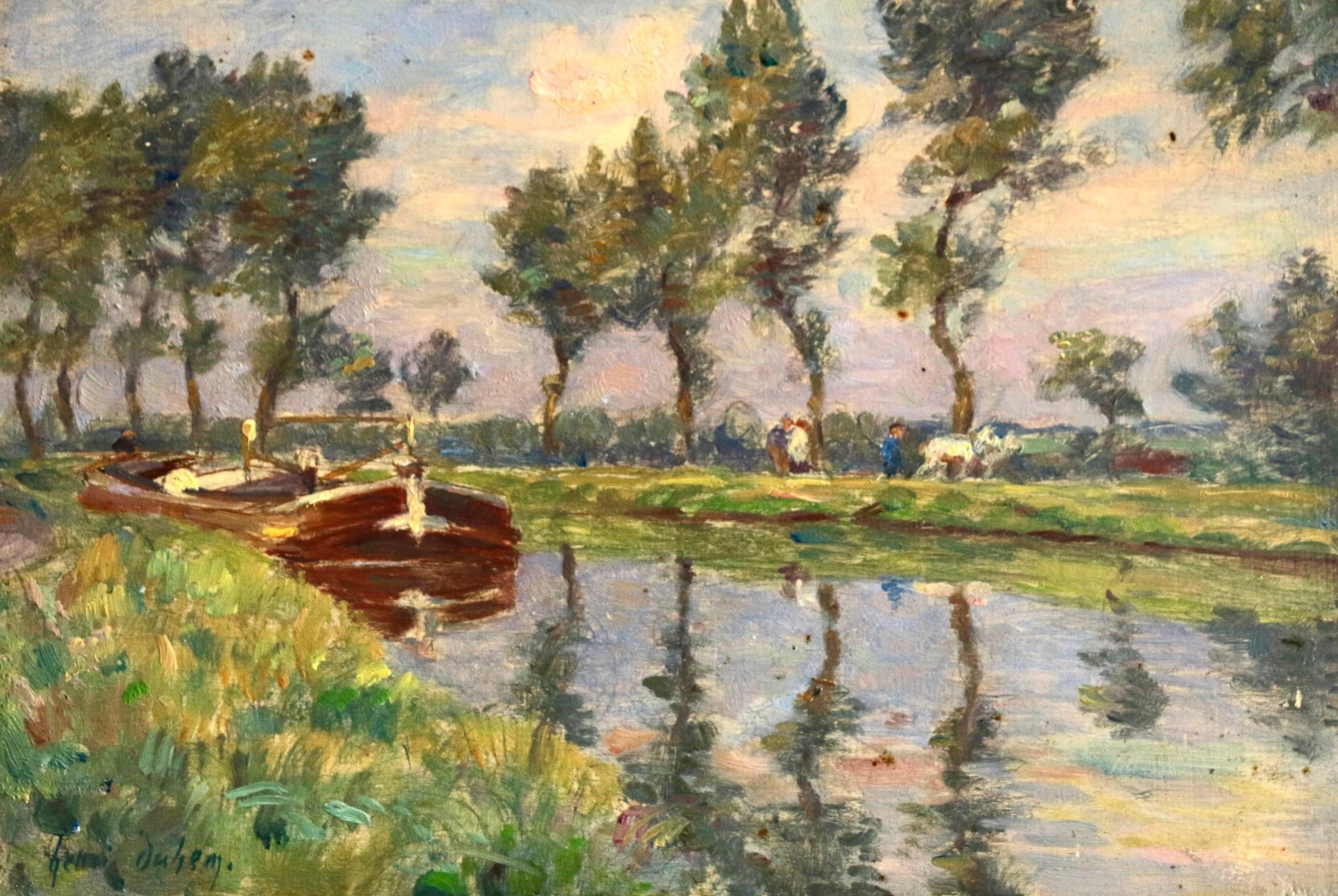 Henri Duhem Landscape Painting - Barges on the Seine