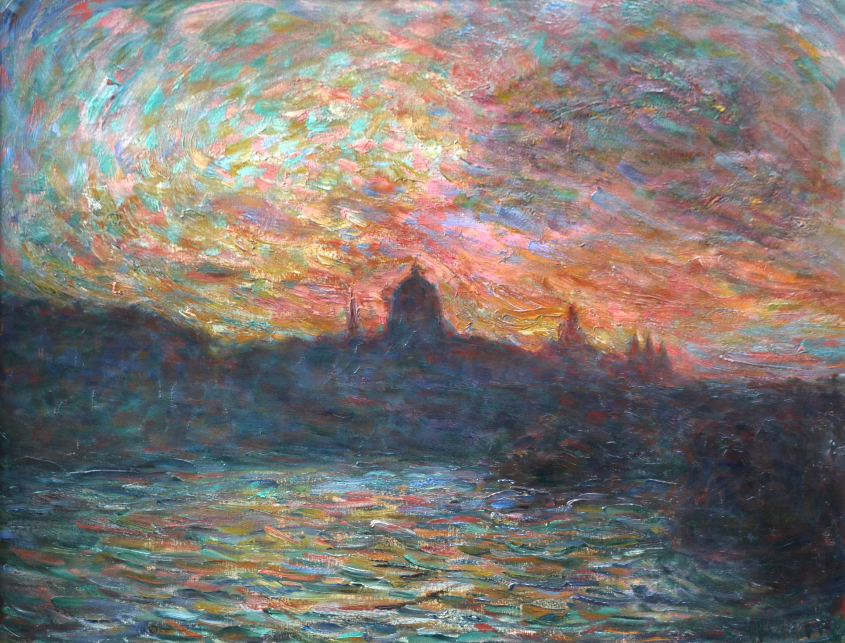 Anatole Eugene Hillairet Landscape Painting - Paris - Sunset