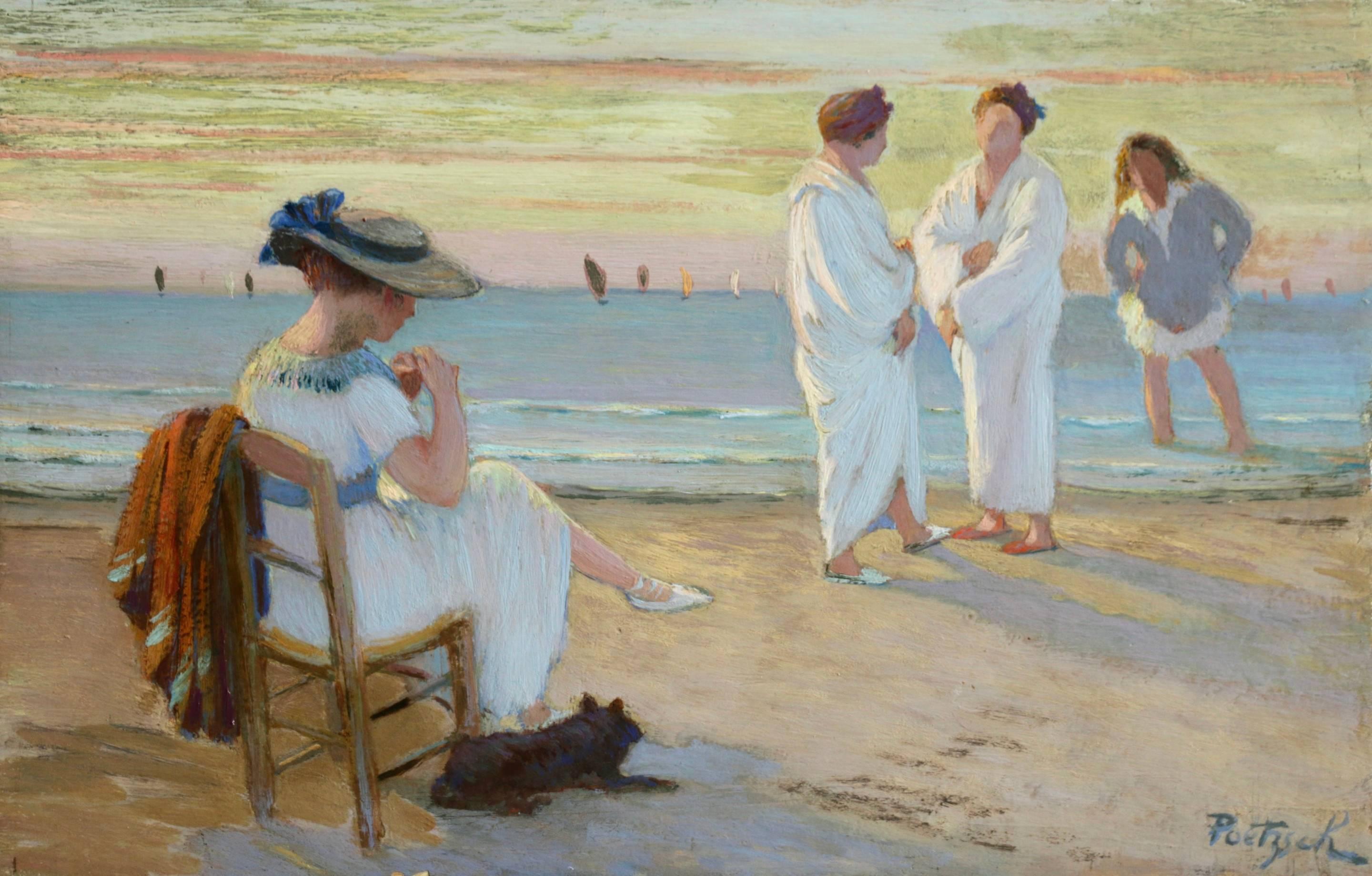 Gustave Poetzsch Figurative Painting - On the Beach - Deauville