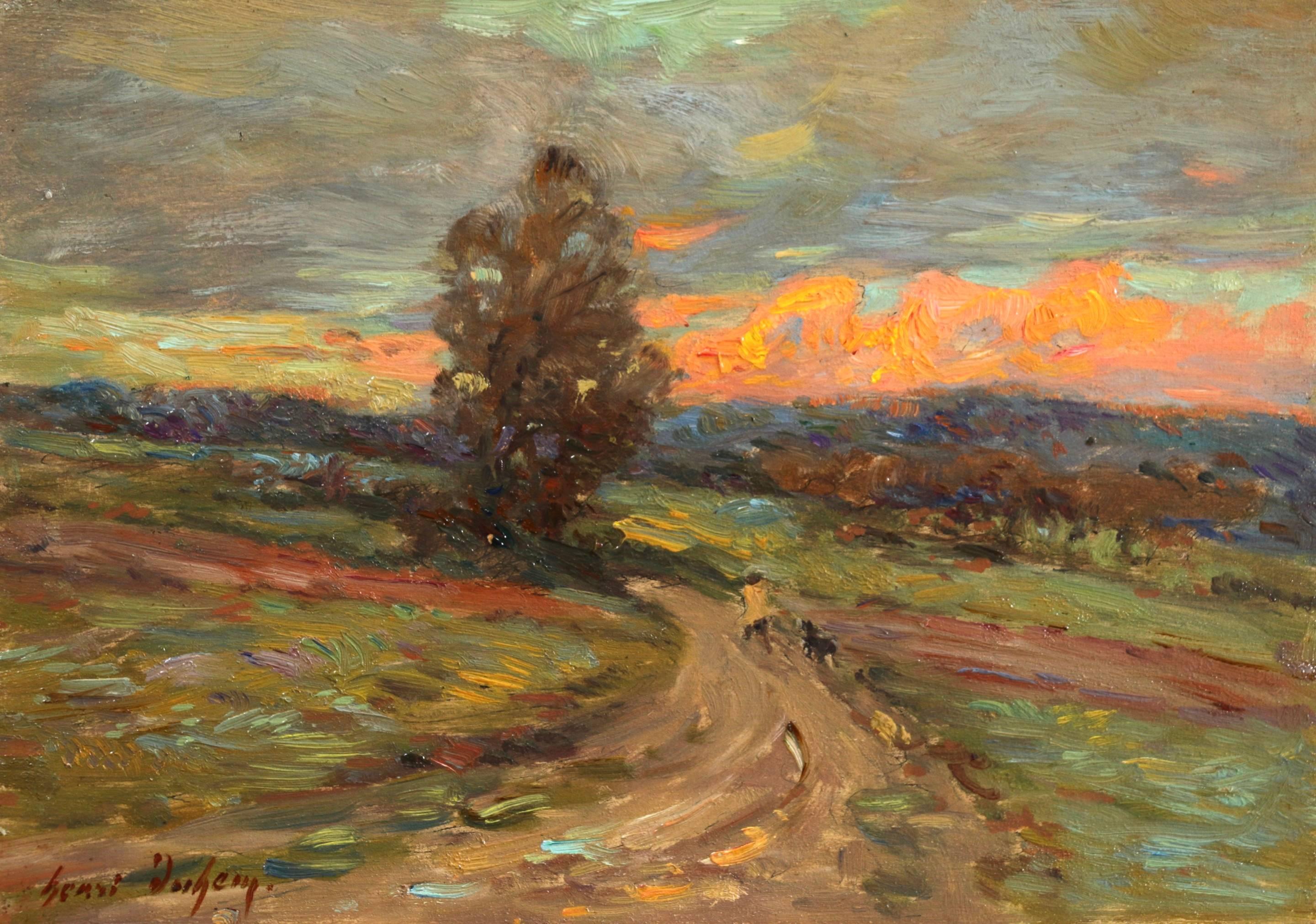 Henri Duhem Landscape Painting - Sunset on the Road