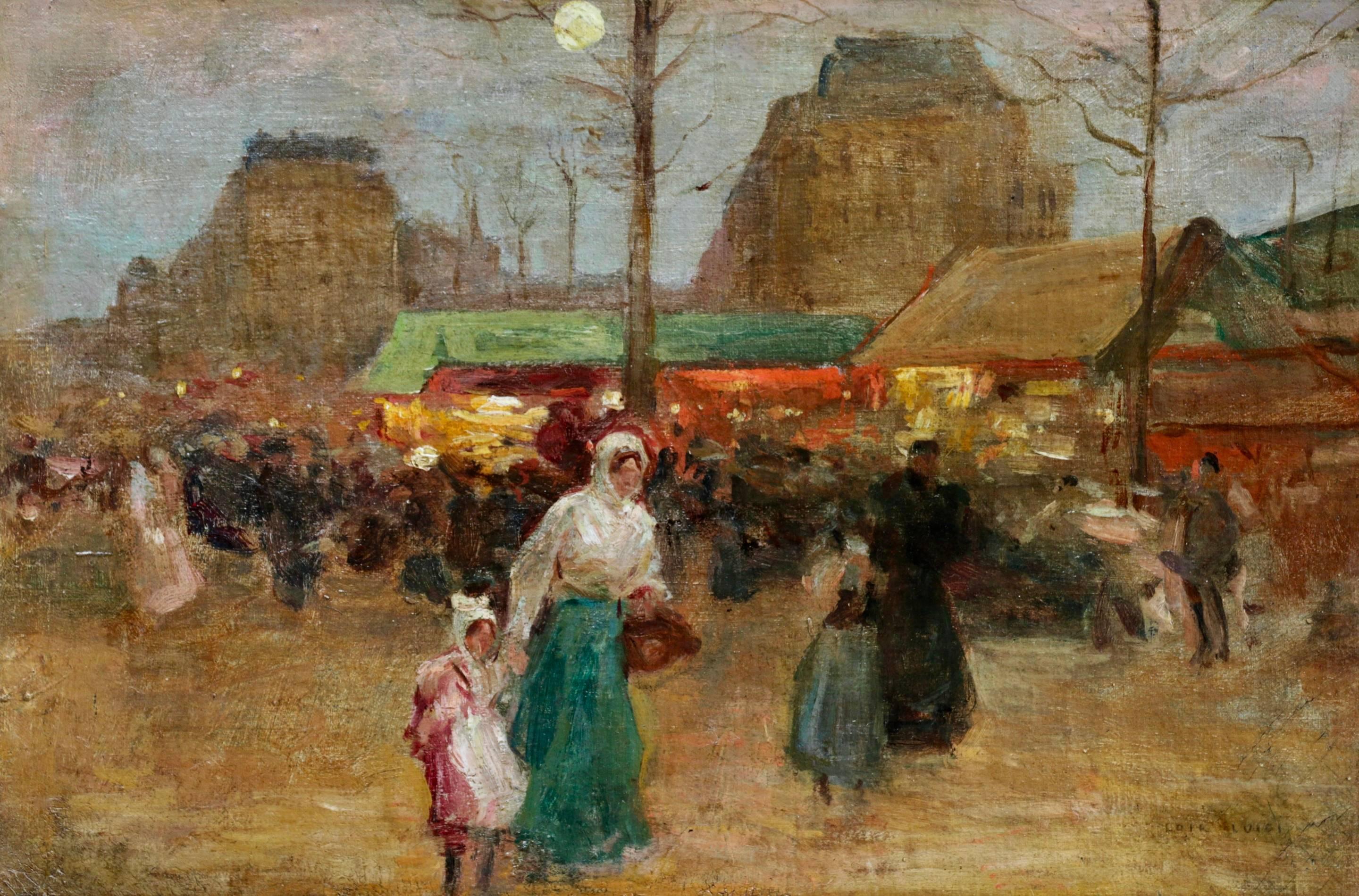 Luigi Loir Figurative Painting - Paris Market - Evening