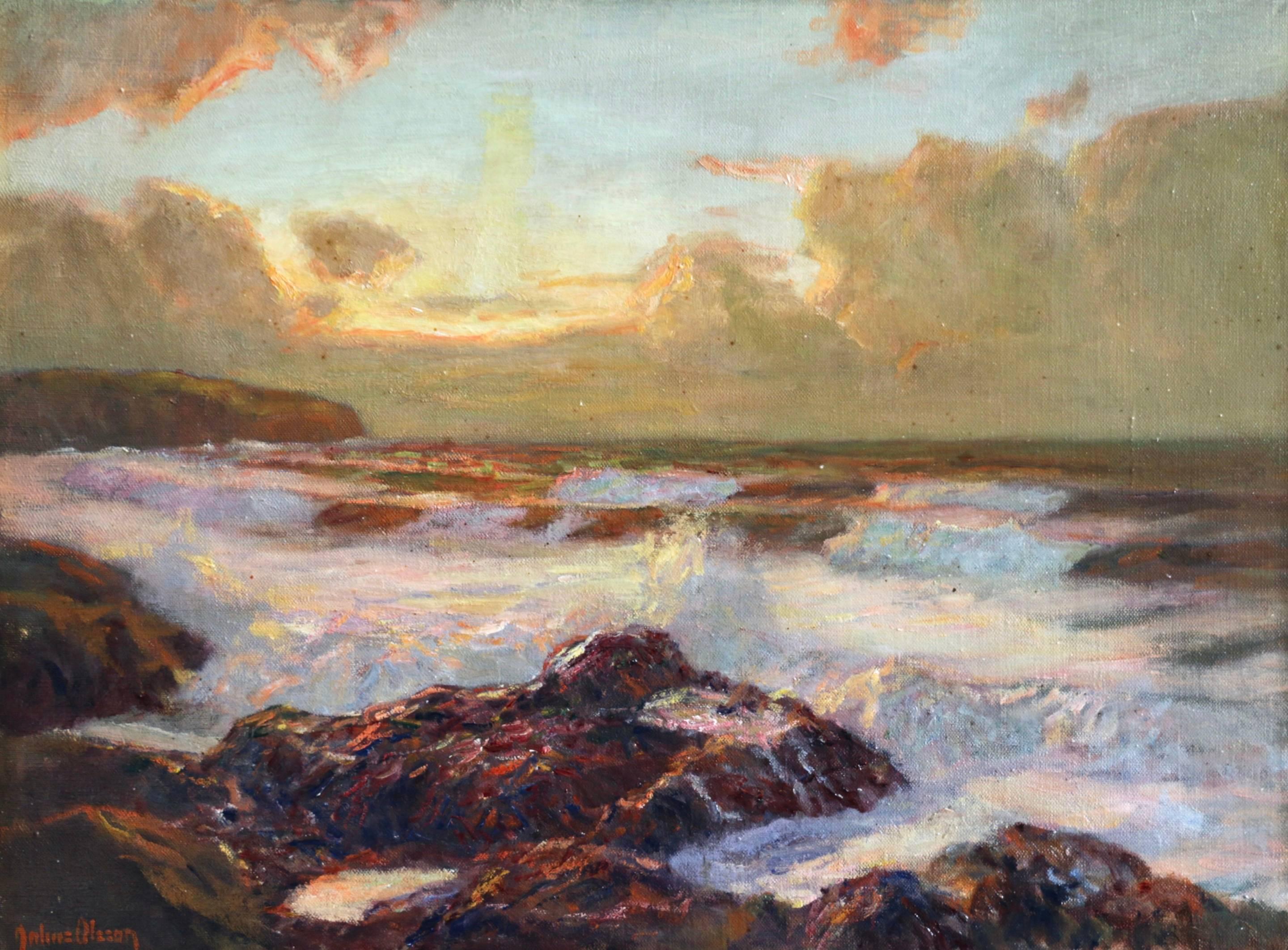 Julius Olsson  Landscape Painting - Sunset - Cornish Coast