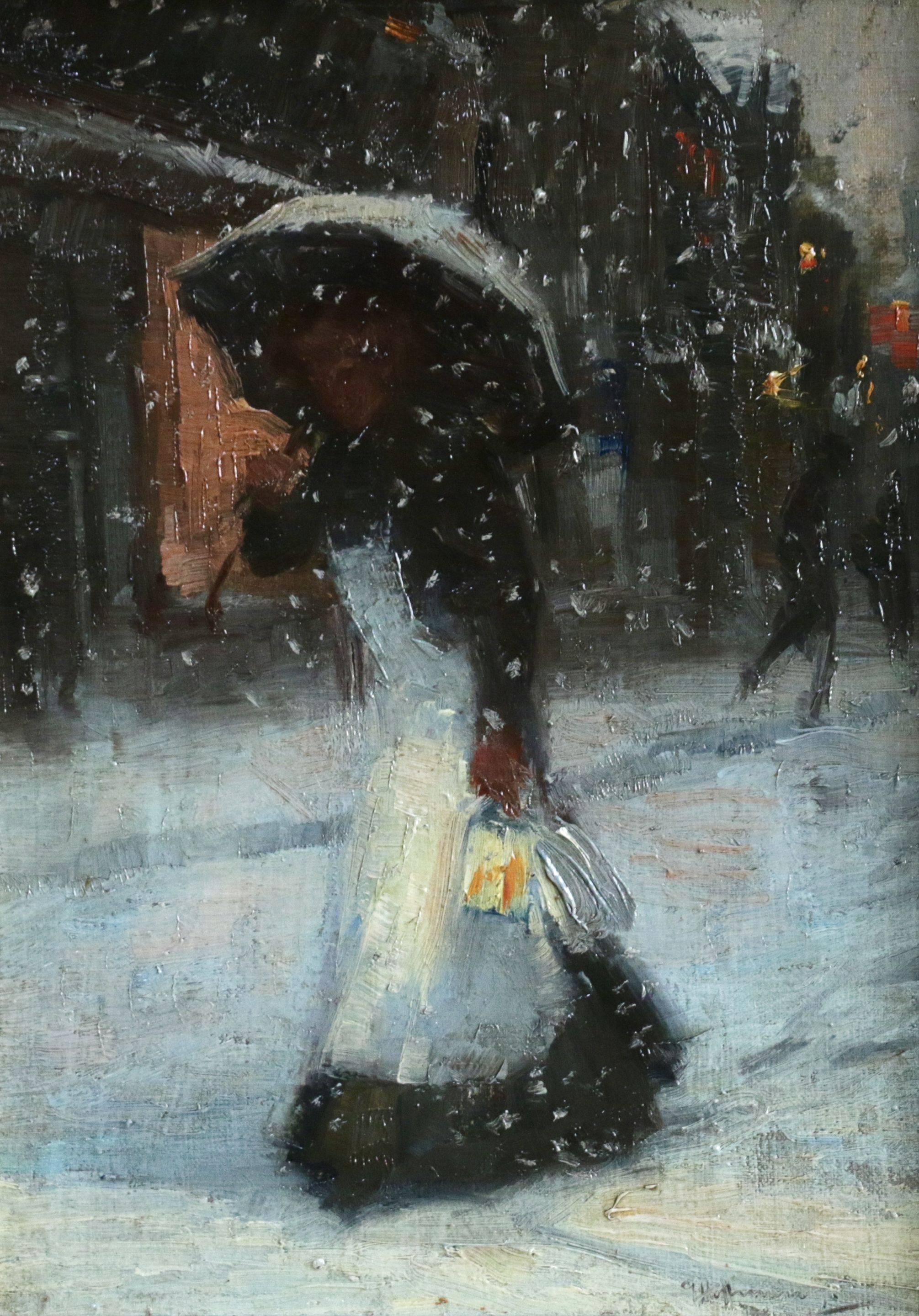 Harry Leslie Hoffman Figurative Painting - Elegant in the Snow