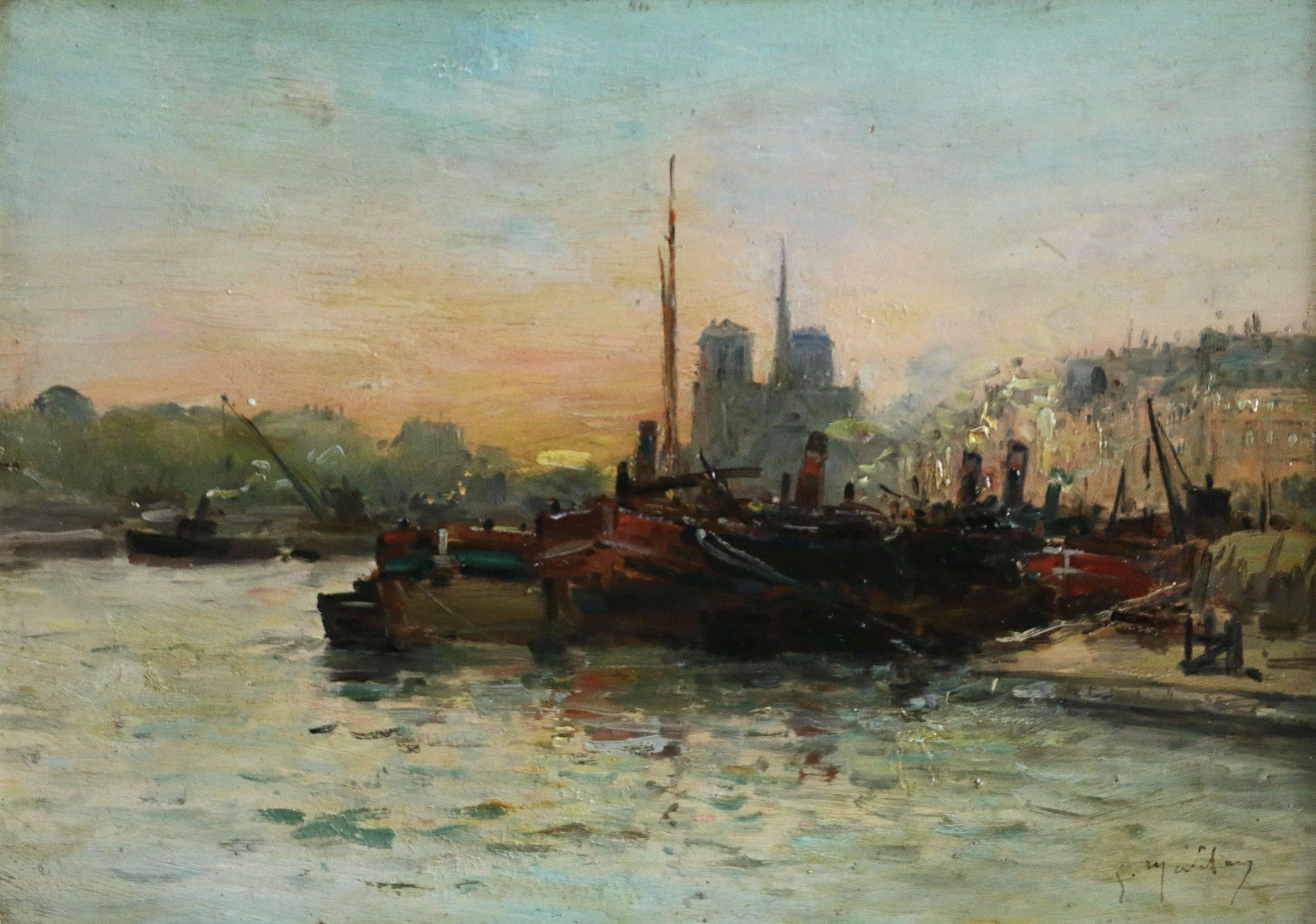 Gustave Madelain Figurative Painting - Paris - Seine at Sunset