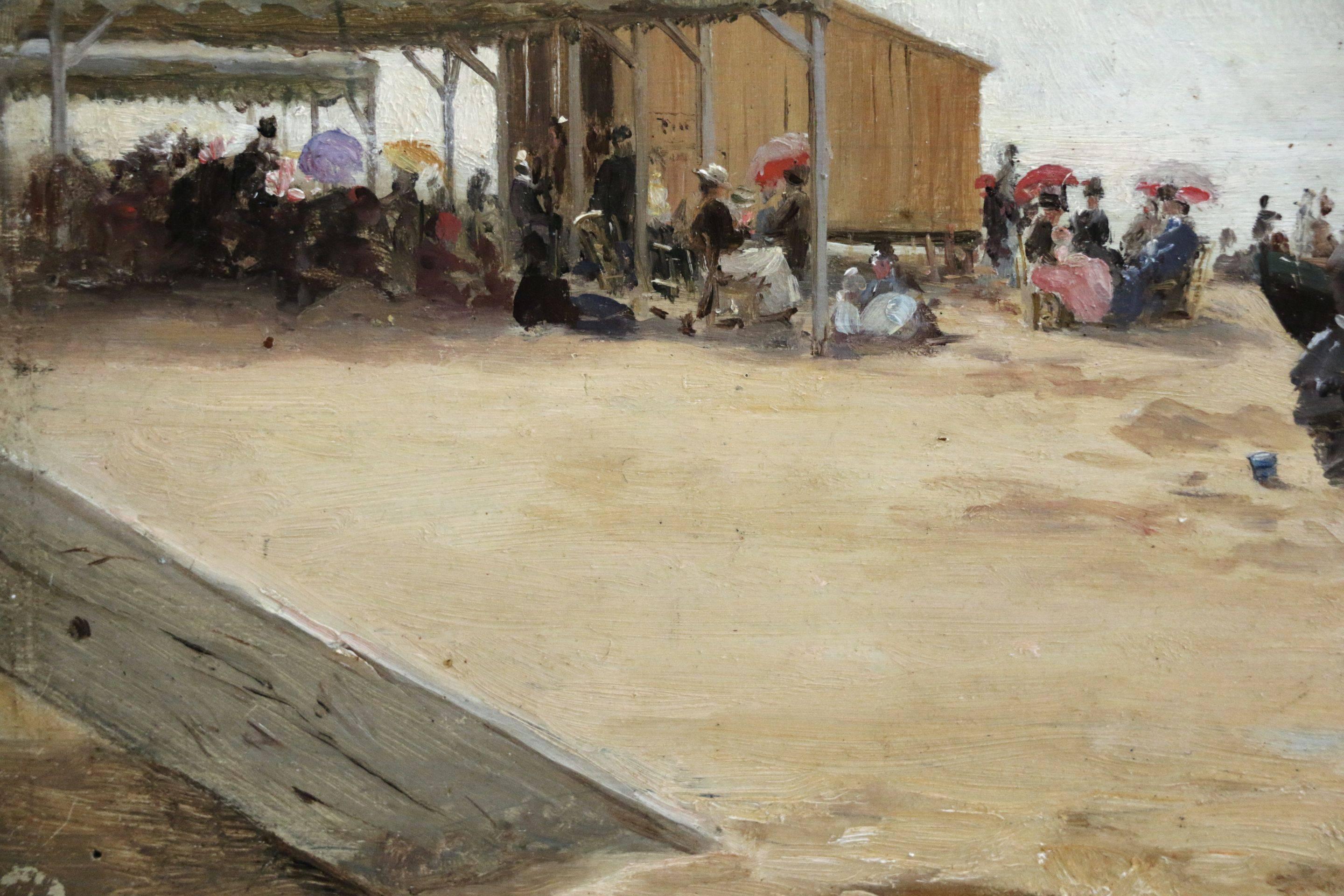 C.1885 French Impressionist School (Founded C.1870) - Sur La Plage - Beige Landscape Painting by Unknown