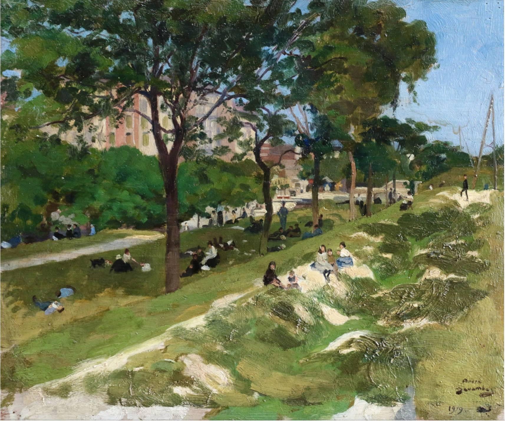 André Devambez Landscape Painting - Figures in a Paris Park