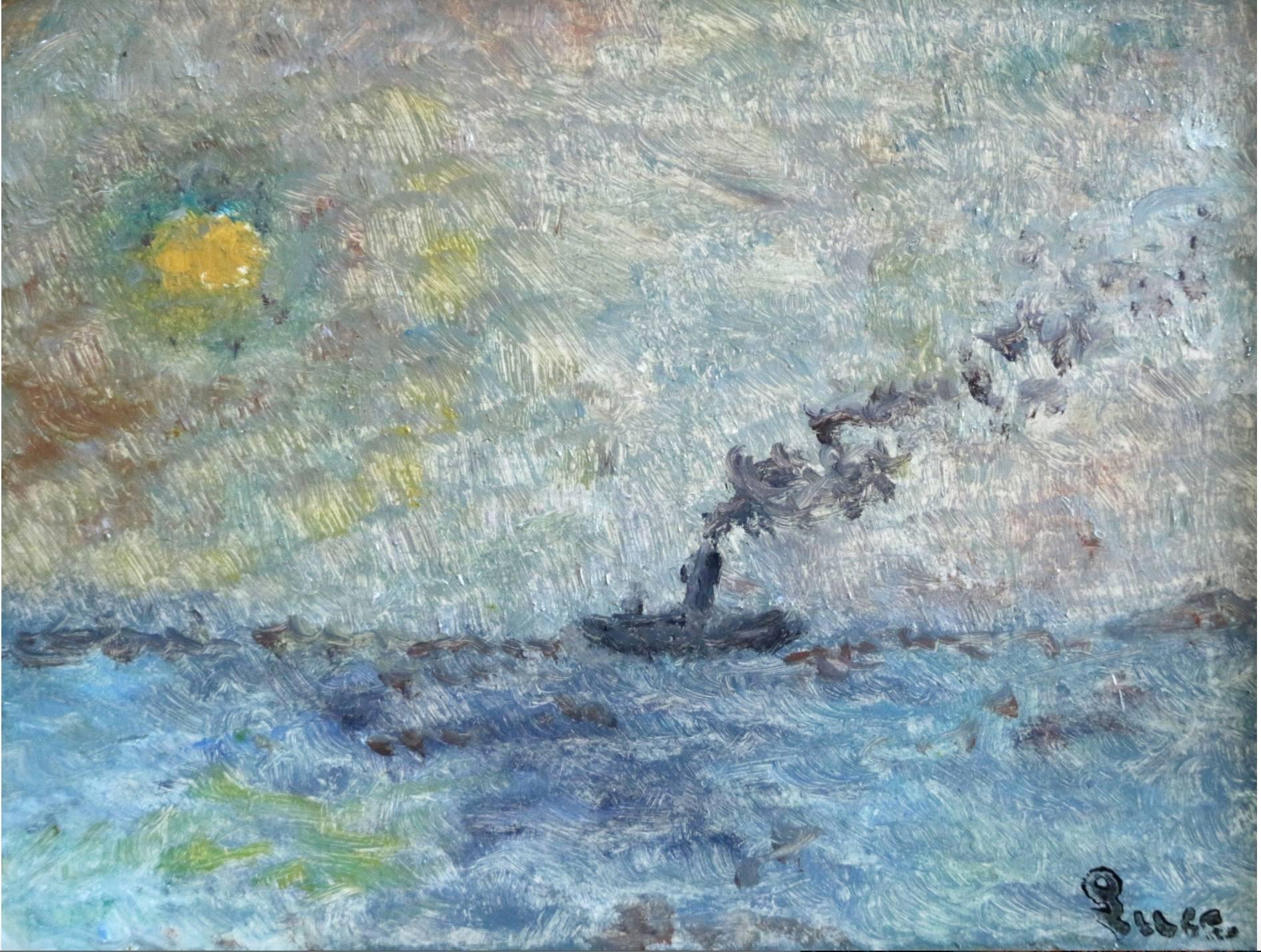 Maximilien Luce Landscape Painting - Steamer at Sunset