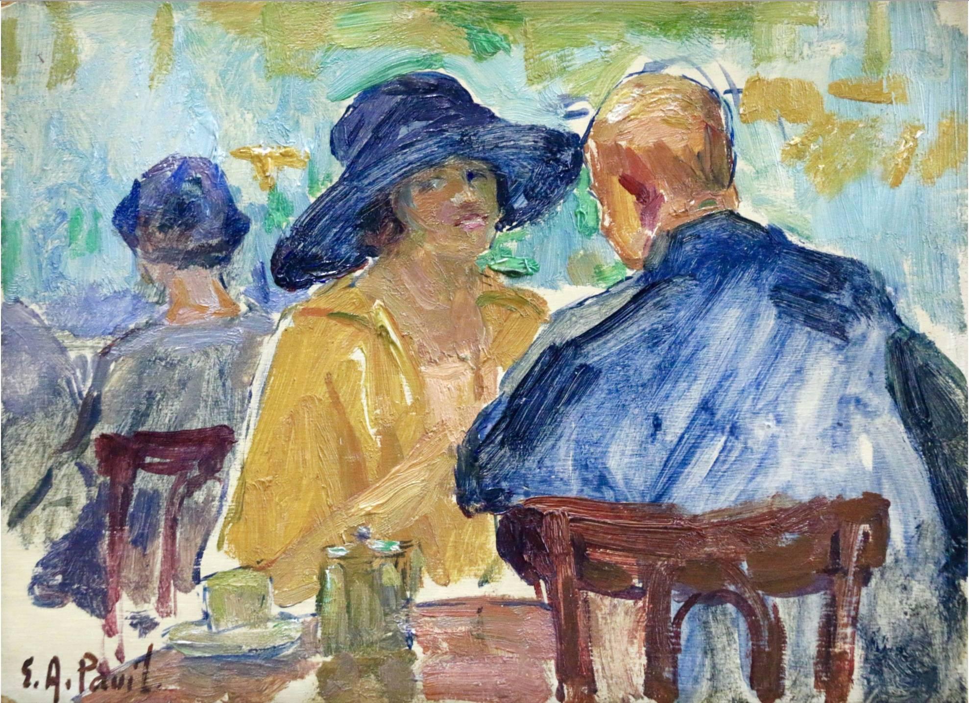 Elie Anatole Pavil Figurative Painting - Figures in a Cafe