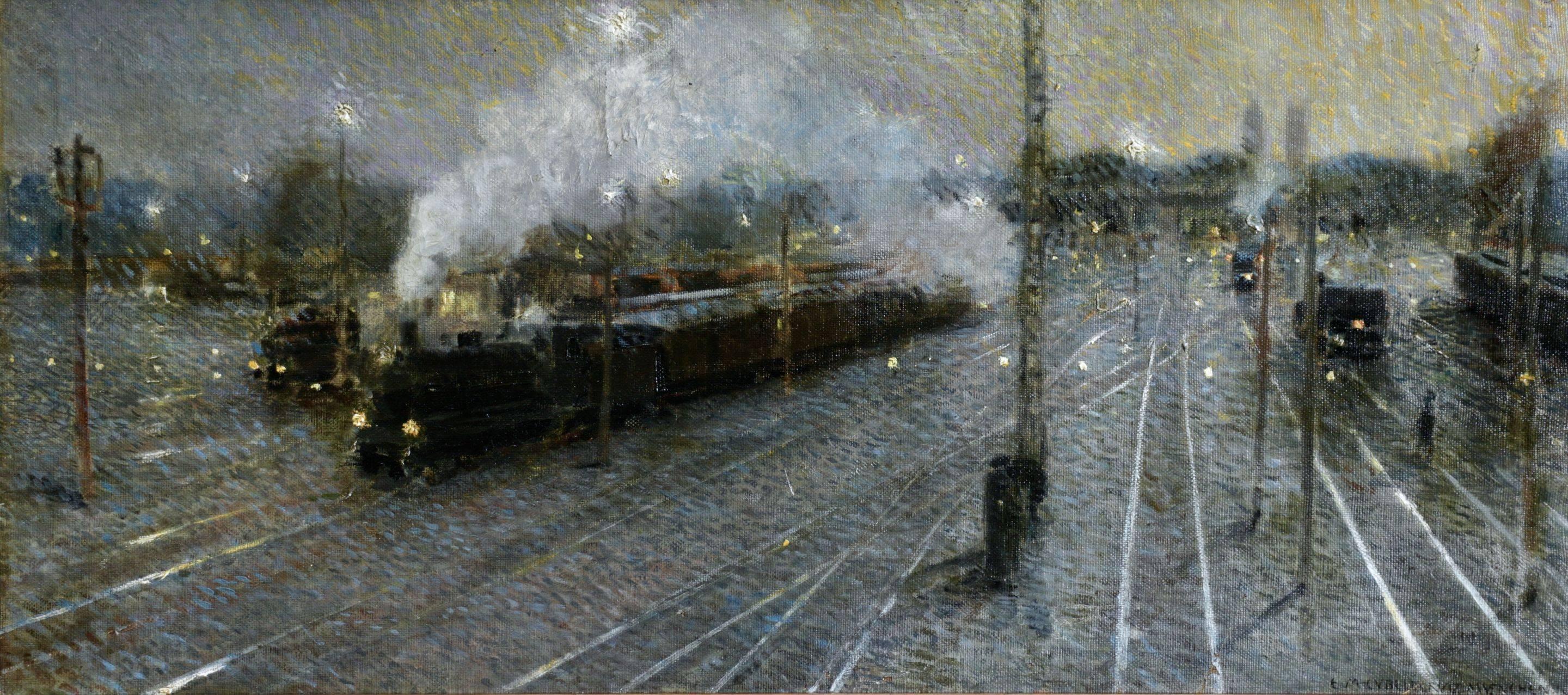 Enrique Martinez Cubells y Ruiz Landscape Painting - Munich Station - Night - 1905