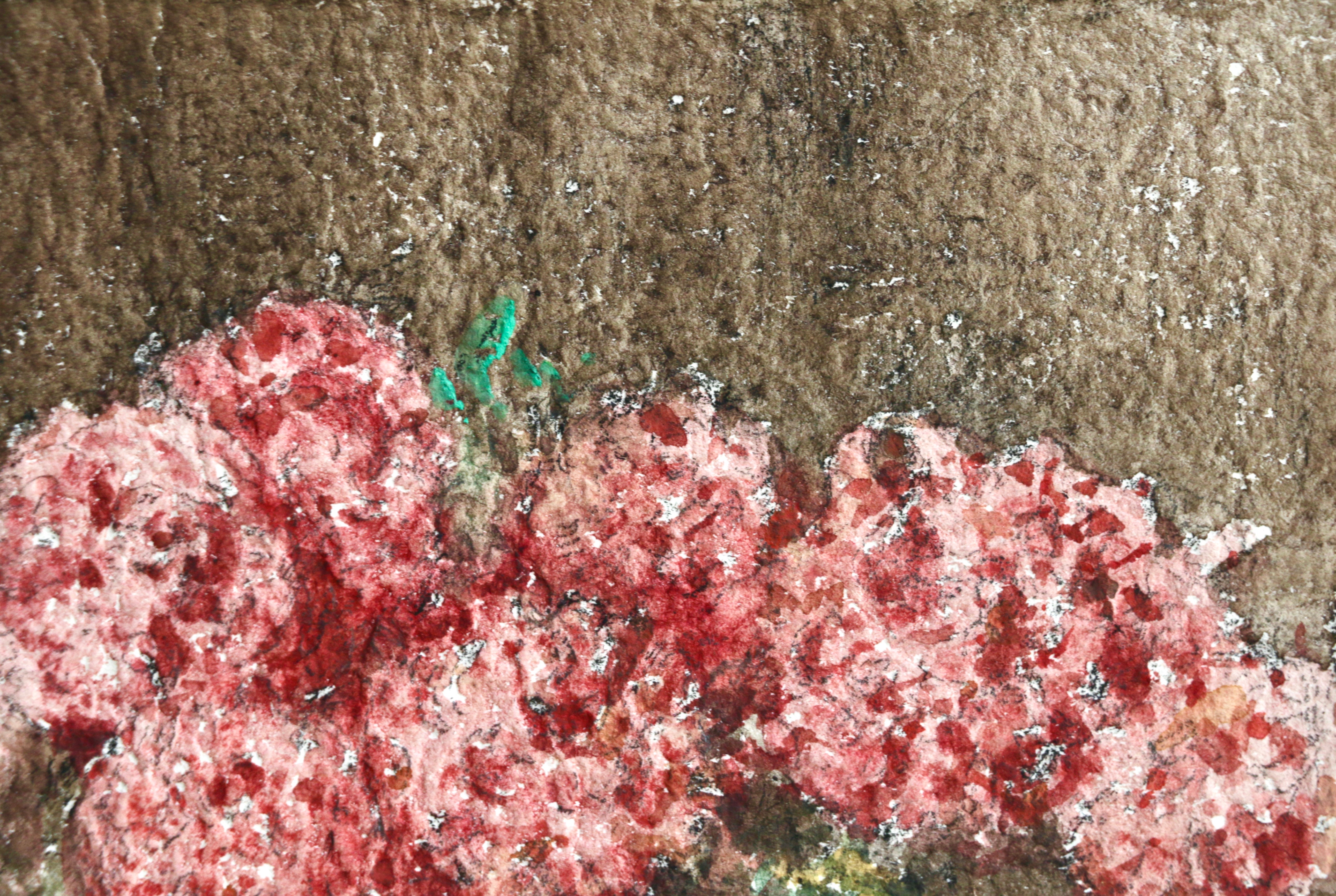 Fleurs Roses 19th Century Watercolour Still Life Pink Flowers By Henri Duhem