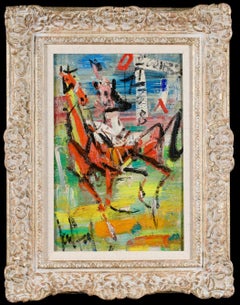 Le Jockey - Peinture à l'huile expressionniste représentant des animaux et des figures, par Gen Paul