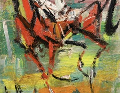 Le Jockey - Peinture à l'huile expressionniste représentant des animaux et des figures, par Gen Paul