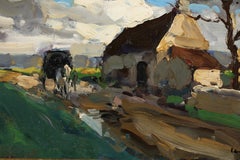 La charette par temps d'Orage  - Impressionist Landscape Oil by Edouard Cortes