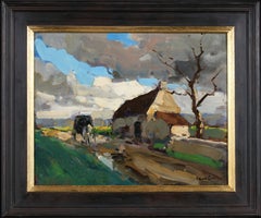 La charette par temps d'Orage  - Impressionist Landscape Oil by Edouard Cortes