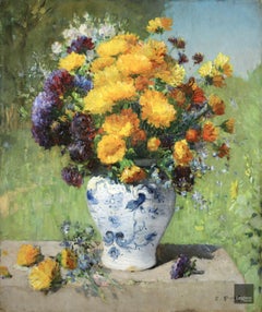 Bouquet de fleurs - Nature morte impressionniste, peinture à l'huile d'Ernest Quost