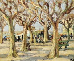 Cannes und der alte Hafen – Postimpressionistisches Landschaftsgemälde in Öl von Marcel Dyf