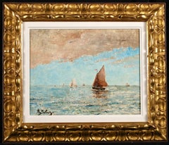 Alfred Émile Léopold Stevens, Boats at Sunset — 19th Century Belgian Marine, Oil