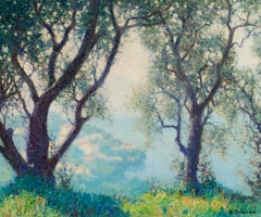 Raymond Thibesart - Arbres en Fleurs, Baie de Villefranche, French Oil c1940