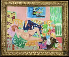 Jules Cavailles - « Nu Blond », nu d'après-guerre français en intérieur, huile, vers 1960