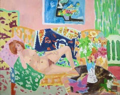Jules Cavailles - « Nu Blond », nu d'après-guerre français en intérieur, huile, vers 1960