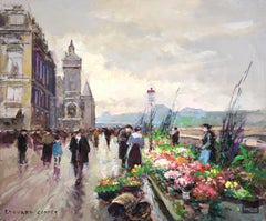 Edouard Cortes - Le Quai aux Fleurs, el mercado de flores de París. Óleo sobre lienzo, hacia 1955