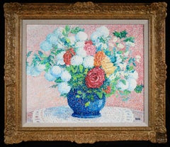 Yvonne Canu – „Bouquet de Fleurs“, neoimpressionistisches, pointillistisches Ölgemälde, 1980